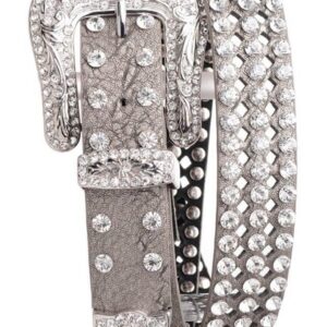 A close up of a belt with some diamonds