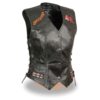 A black leather vest with patches on the front.