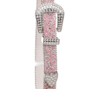 A pink and white belt with silver buckle