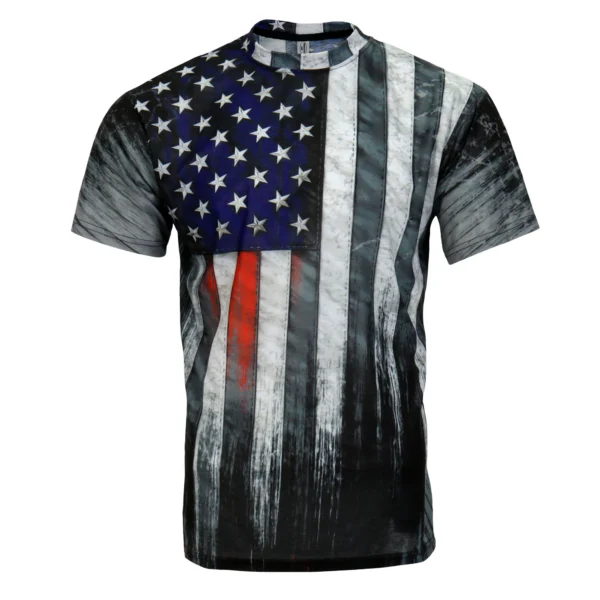 A t-shirt with an american flag design.