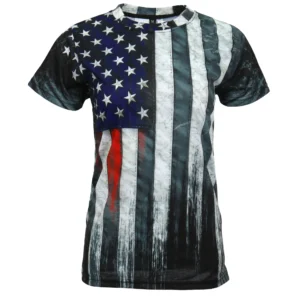 A t-shirt with an american flag design on it.