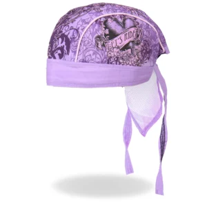 A purple hat with a bow on it.
