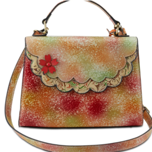 A purse with a flower on the front of it.