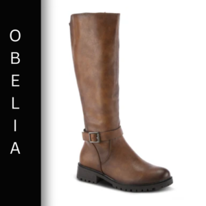 A brown boot with a buckle on the side.
