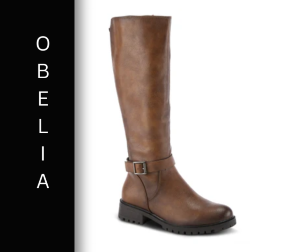 A brown boot with a buckle on the side.