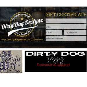 A gift certificate and two different designs of shoes.