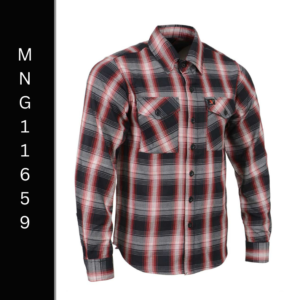 A man wearing a plaid shirt with long sleeves.
