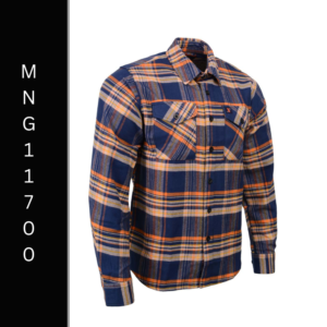 A man wearing a plaid shirt with long sleeves.