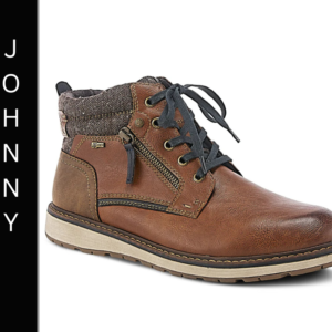 A brown boot with laces and zippers on the side.