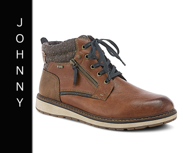 A brown boot with laces and zippers on the side.