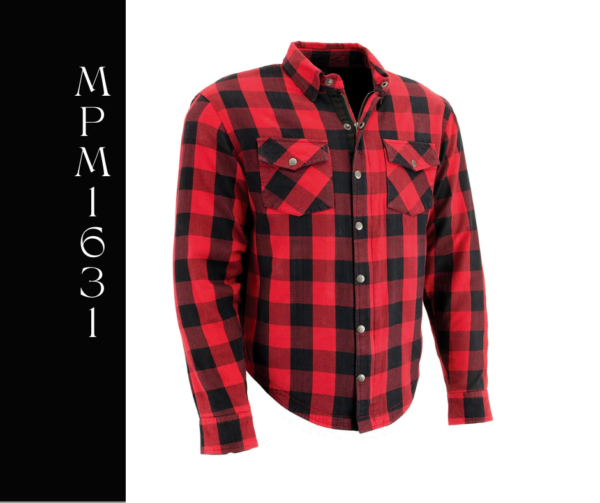 A red and black checkered shirt is on the ground
