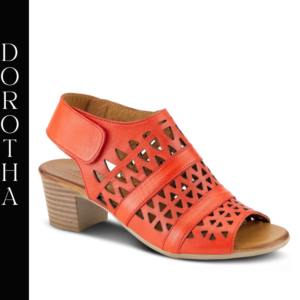 A red sandal with cut outs on the side of it.