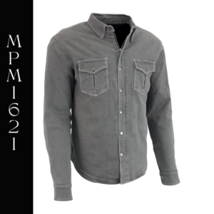 A gray shirt with two pockets on the front.