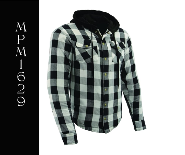 A black and white checkered shirt with a hood.