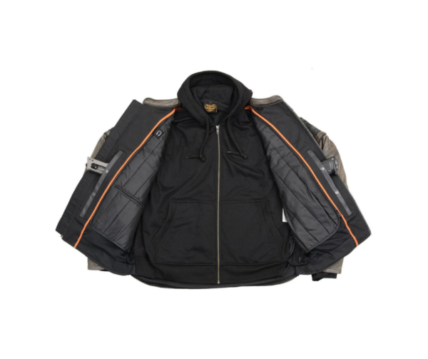 A jacket that is open to show the inside of it.