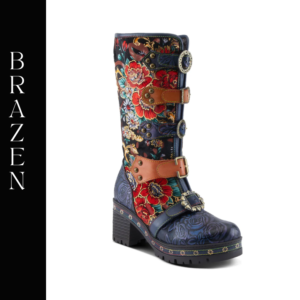 A pair of boots with floral designs on them.