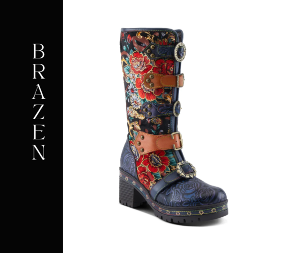 A pair of boots with floral designs on them.